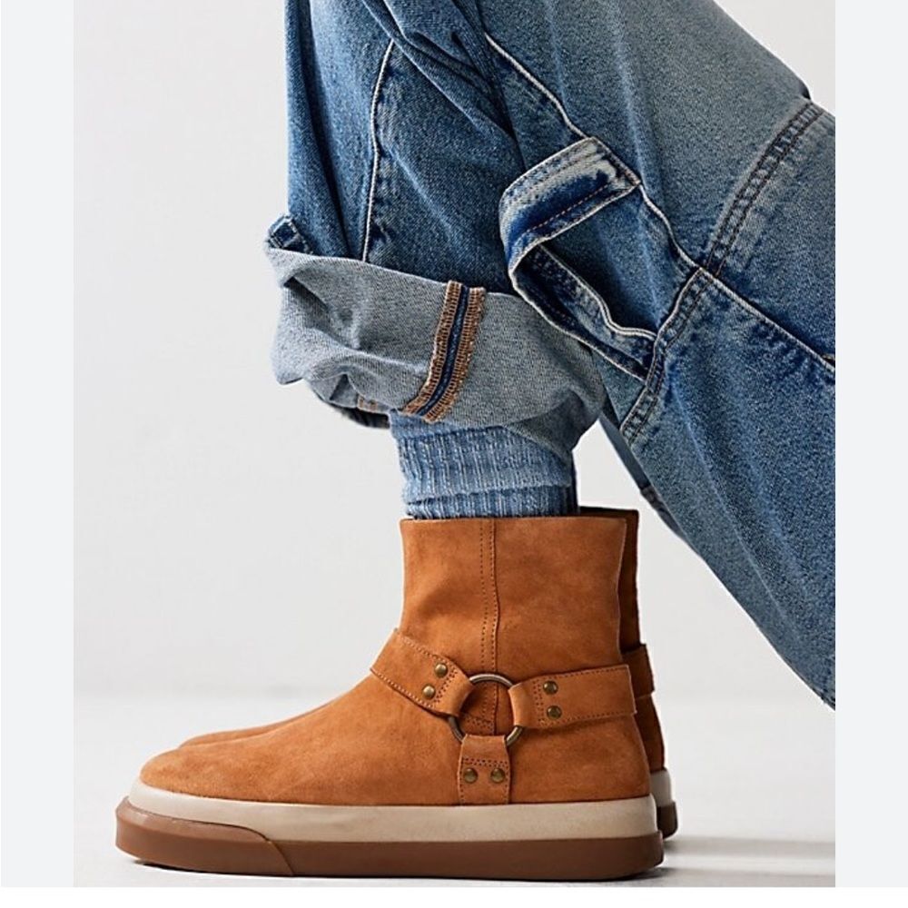 NEW Free People Bodhi Harness Sneaker Bootie Tan Suede boots shoes moto boho 10